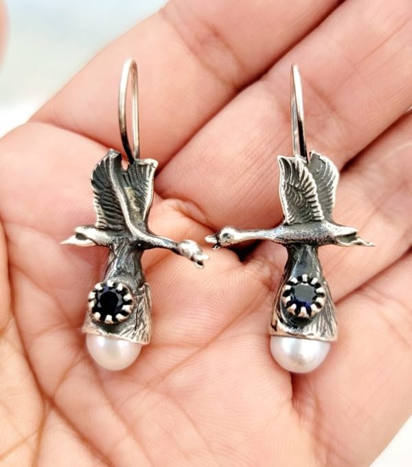 Sterling Silver Dove Earrings Natural Pearl