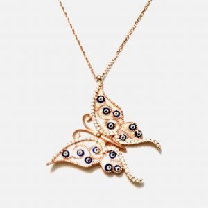 gold butterfly silver necklace with evil eyes