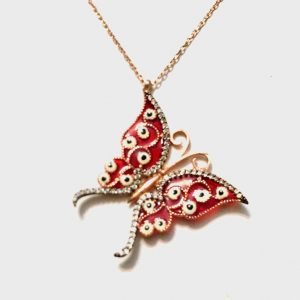 rose butterfly necklace with evil eyes