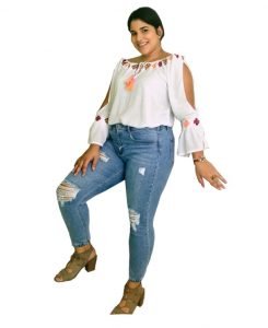 a white t-shirt with blue jeans