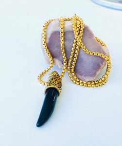 Mens Genuine Onyx Stainless Steel Necklace