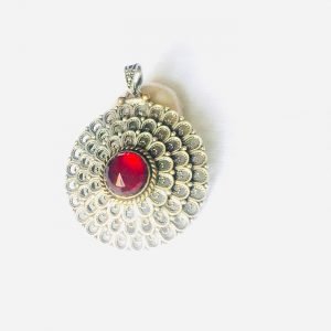 Red Garnet Filigree Pendant Sterling Silver 925