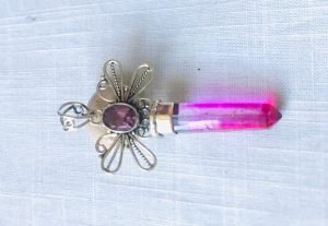 Pink Aura Quartz Amethyst Sterling Silver 925 Pendant in gray surface