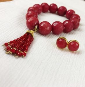 red color bracelet and earrings as a set