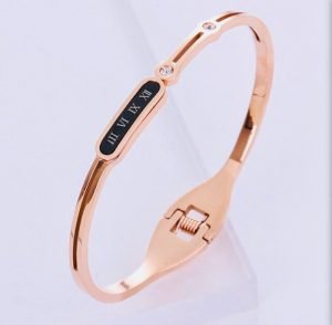 Stain Steel Cuff Bangle Clear CC Rose Gold Plated 2.25 inches or 57.2 mm