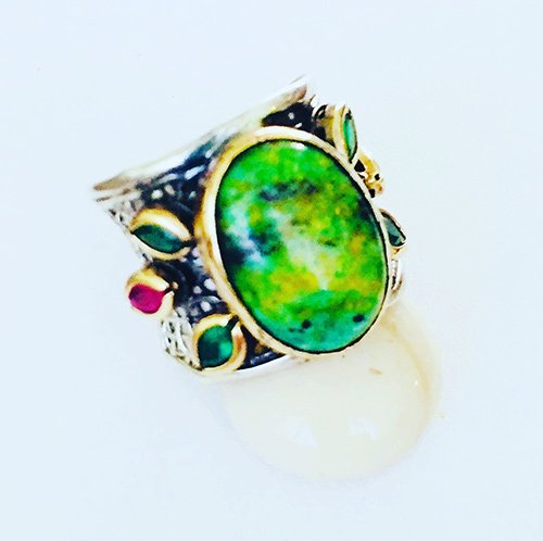 green turqoise silver ring