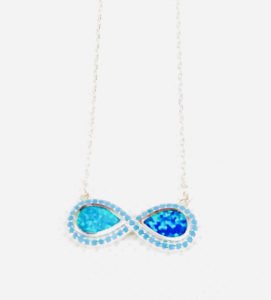 an infinity symbol blue opal made necklace