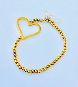 Cultured Fresh Water Heart Love Familly Stainless Steel Stretch Elastic Bracelet