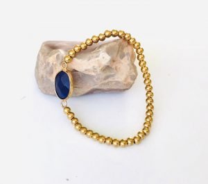 Oval Blue Agate Stainless Stretch Elastic Bracelet