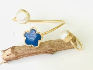 Blue Agate Majorica Pearl Cuff Ring Set
