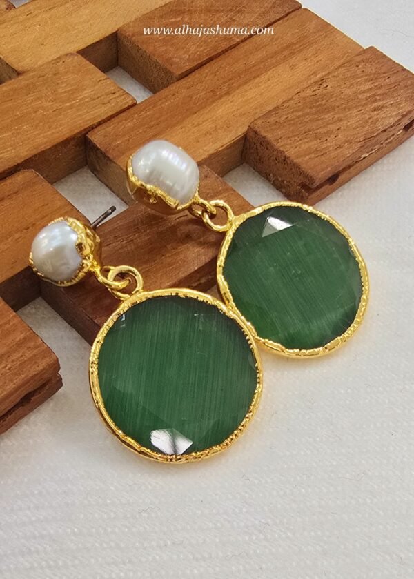 Green Emerald Gold Plated Teardrop Earrings - Image 2