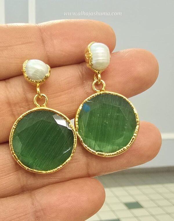 Green Emerald Gold Plated Teardrop Earrings