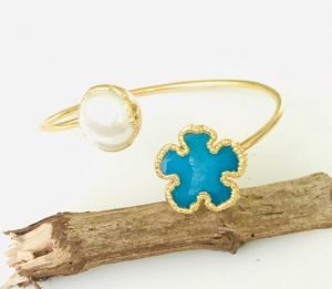 Blue Agate Majorica Pearl Cuff Ring Set