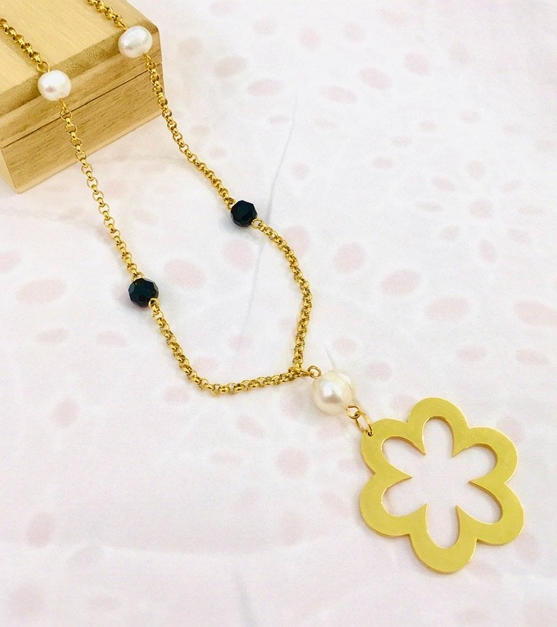 316 Steel Flower Necklace Quartz Pearl Bracelet | Alhajas Huma