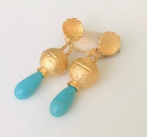 gold plated turquoise made stone earrings with teardop