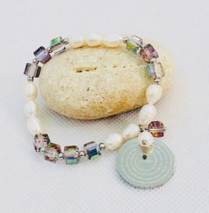 a freshwater bracelet with natural stones