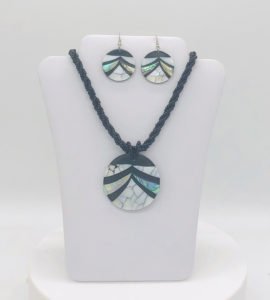 rainbow style abalone earrings and necklace with a black rope