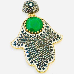 fatima hand pendan made of green agate stone white color displaying