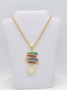 multi gem stone necklace in white model