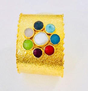 cuff bracelet with six natural stones