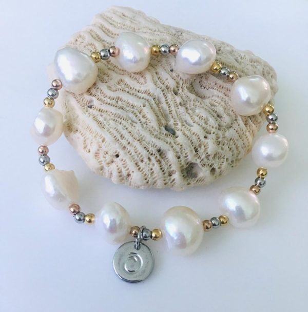 silver spiral baraque pearl bracelet