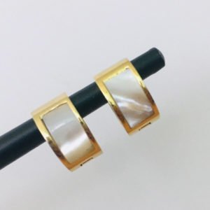 gold color hoop earrings mother of pearl in a stick