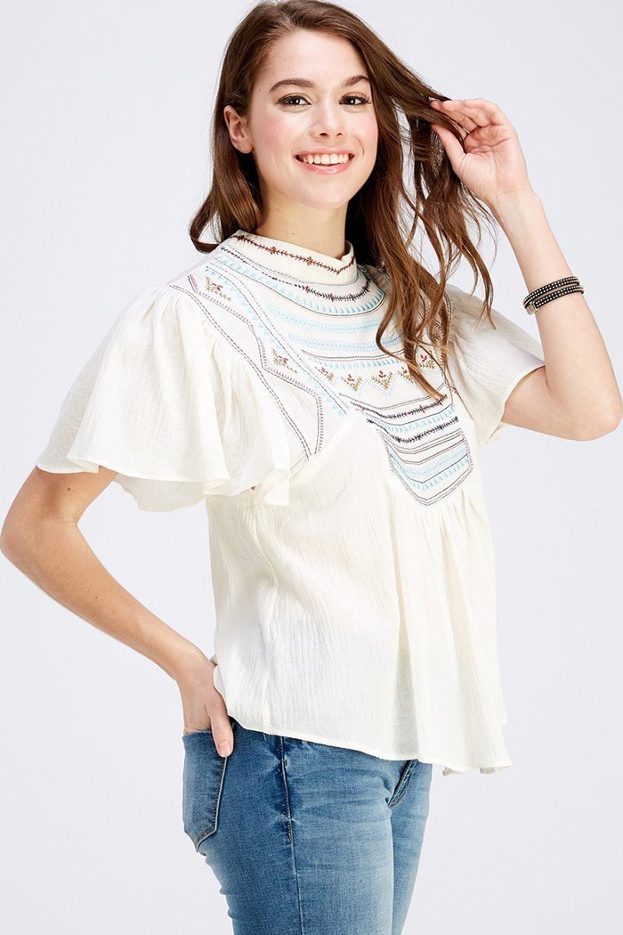 short bell sleeve for women white color