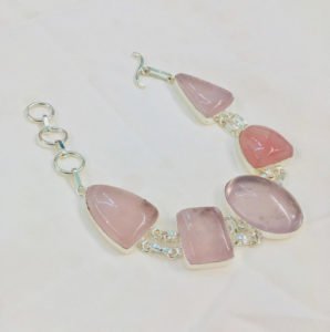 rose quartz stone bracelet made of silver