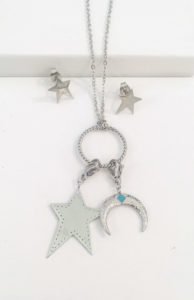 star moon necklace with earrings stainless steel material made