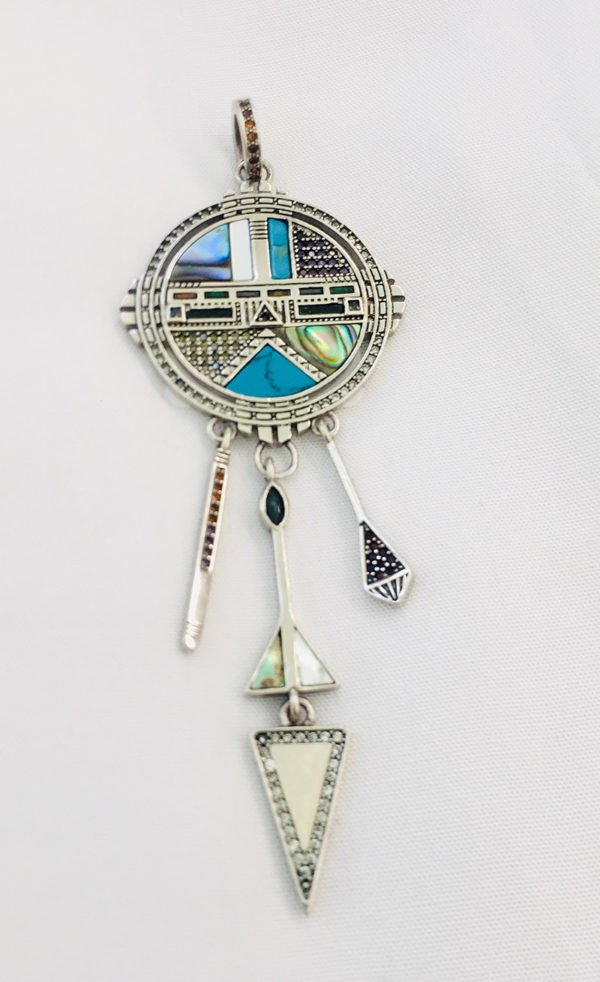 a dream catcher pendant silver made front view