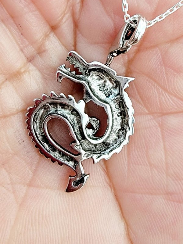 the back side of silver red dragon pendant necklace for men