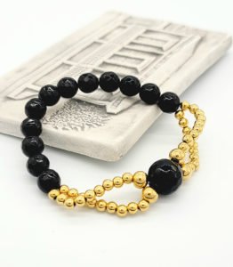 black agate stone bracelet in white background