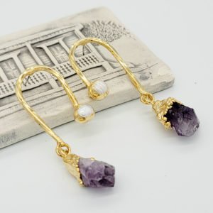 Amethyst-Earrings With Gold Plated Displaying