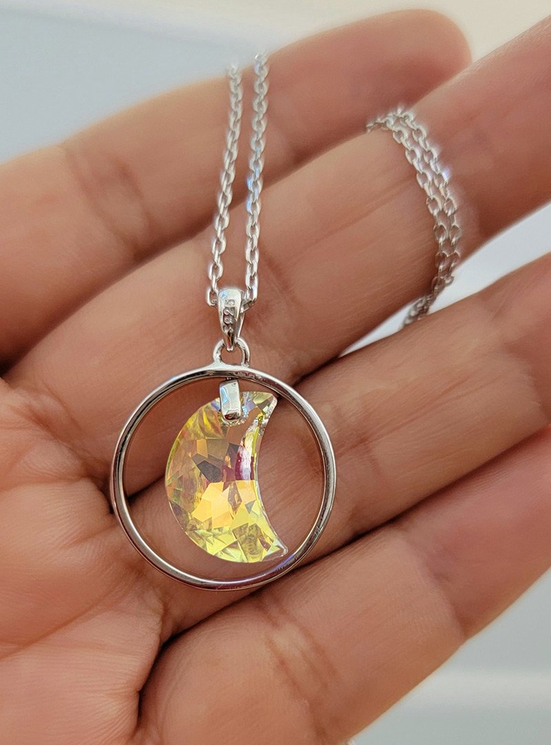 Pure Sterling Silver 925 Half Moon Necklace Puerto Rico Alhajas Huma