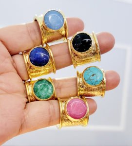 gold plated rings with natural stones.