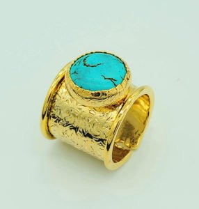 Turquiose gold plated free size ring