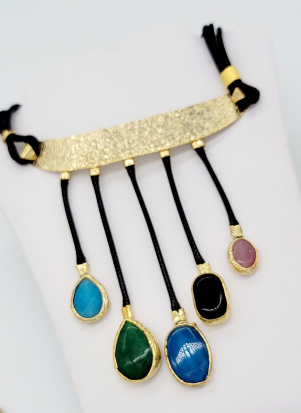 blue agate necklace gold plated