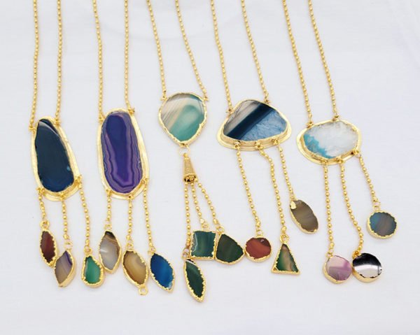 natural agate stone necklaces displaying