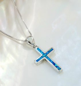 blue australian opal cross necklace