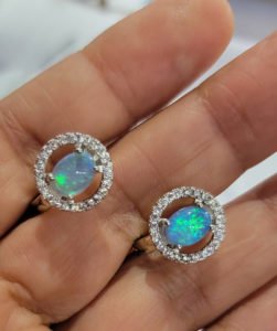 blue opal earrings in silver