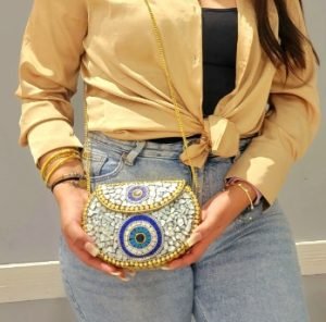 Evil Eue Clutch with lapiz stone