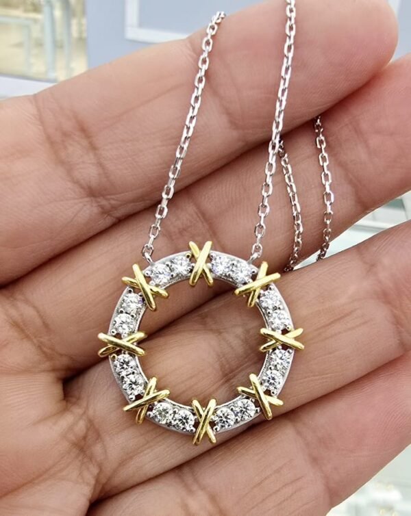 Two Tone Round Pendant Necklace SS925