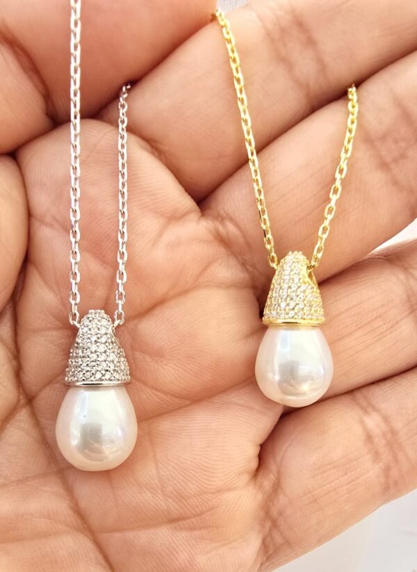 Teardrop Shaped Pearl Necklace 925 Silver