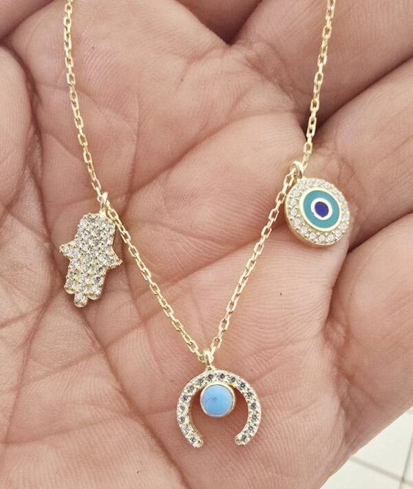 Hamsa Hand Evil Eye Charm Necklace Silver 925