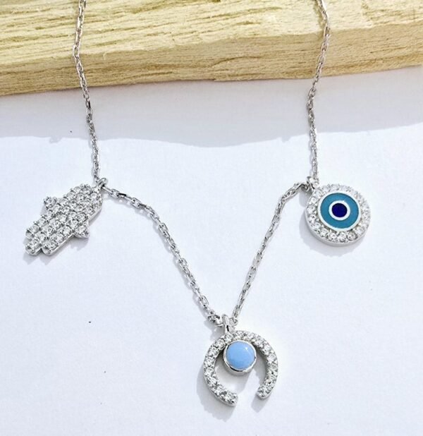 Hamsa Hand Evil Eye Charm Necklace Silver 925 - Image 6
