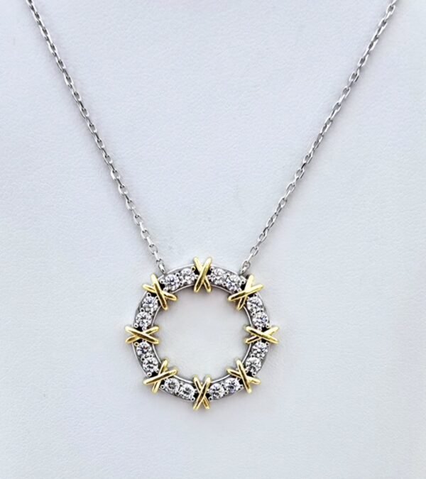 Two Tone Round Pendant Necklace SS925 - Image 2