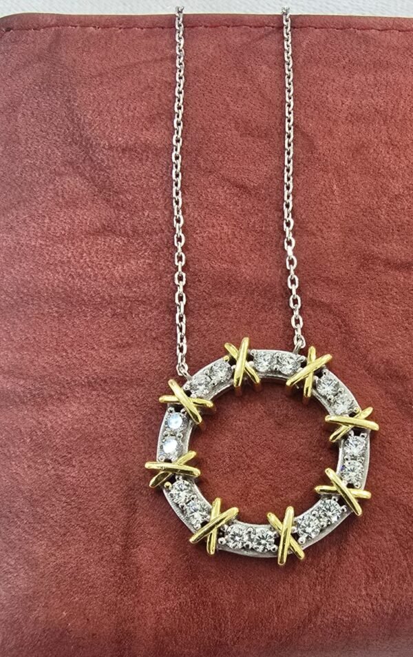 Two Tone Round Pendant Necklace SS925 - Image 3