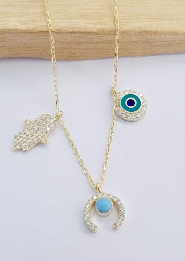 Hamsa Hand Evil Eye Charm Necklace Silver 925 - Image 4