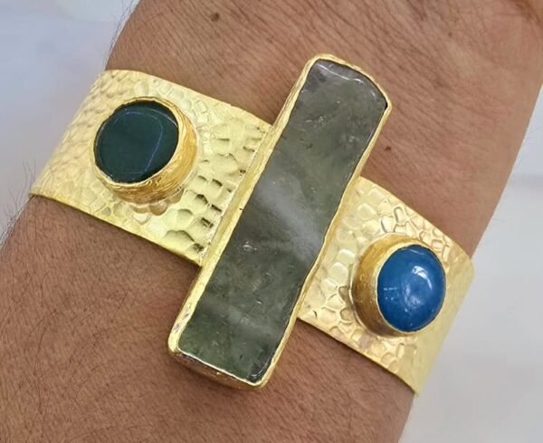 Green Citrine And Agate Stone Cuff