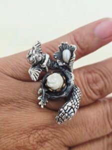 Angel, Serpent, Pearl Sterling Silver Ring